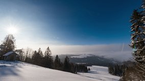 Winter ski lift time lapse in Carpatian mountains, 4k timelapse video
