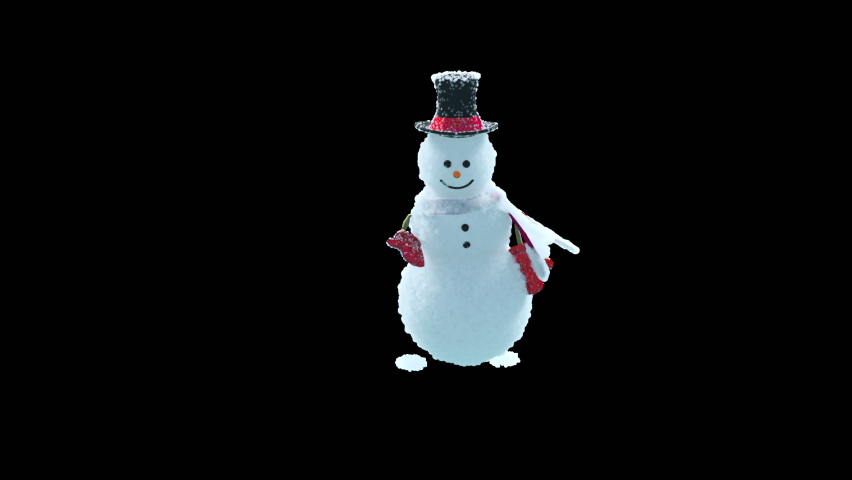Merry christmas and happy new year, 3d rendering, Snowman,  Animation Loop, cartoon, included in the end of the clip with Alpha matte. Royalty-Free Stock Footage #1077223172