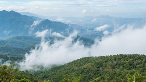 Clouds passing high mountains and tropical forest Doi Inthanon National Park, Chiang Mai, Thailand – Time Lapse