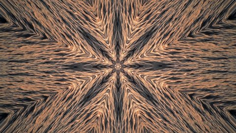 Abstract psychedelic gold colored star shaped kaleidoscope pattern made from orange sunset sea waves. Moving VJ background. 4K resolution video.