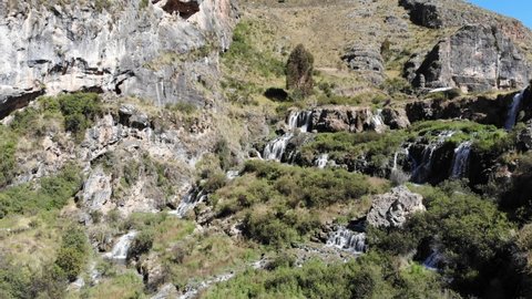 Drone shot of Millpu Aguas Turquesas Canyon, Ayacucho Region, Peru, South America