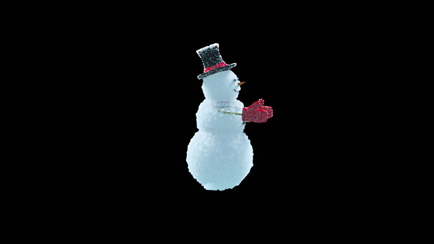 Merry christmas and happy new year, 3d rendering, Snowman,  Animation Loop, cartoon, included in the end of the clip with Luma matte.