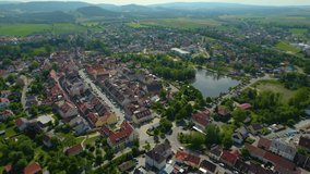 Aerial view of the city Kemnath in Germany, on a sunny day in spring.