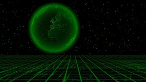 Animated Abstract Sky Map of Hemisphere with Earth. Black and Green Globe on Night Starry Background. Loop Seamless Stock Footage. 3D Graphic