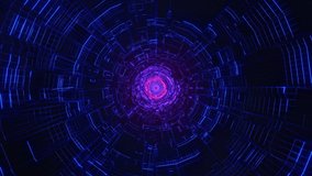 Infinite flight into cosmic web structure, abstract neon circle sci-fi tunnel. Futuristic VJ loop motion graphics for music video, night club concert, audio visual show background. Cyber punk. 3D 