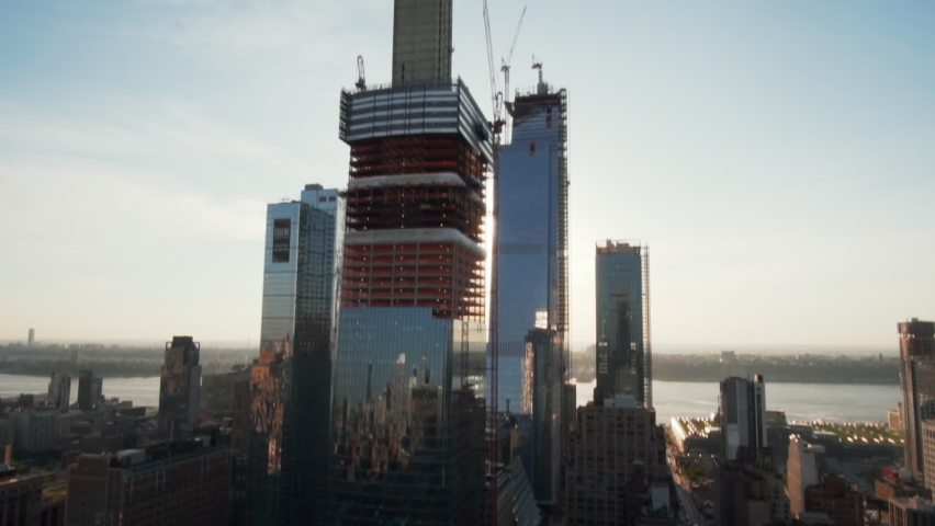 Skyscraper under construction in New York City. Construction project in the city center Royalty-Free Stock Footage #1077287582