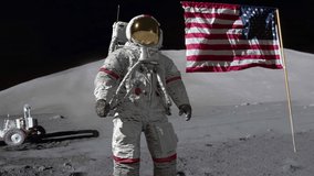 Astronaut saluting the American flag. 3d rendering. Some Elements of this video furnished by NASA.