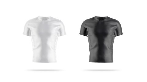 Blank black and white v-neck t-shirt mockup, looped rotation, 3d rendering. Empty jersey tshirt for soccer uniform mock up, isolated. Clear classic sporty clothing for team outfit template.