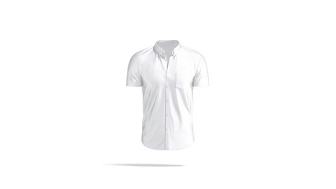 Blank white short sleeve button down shirt mockup, looped rotation, 3d rendering. Empty aloha shirt or jersey blouse mock up, isolated. Clear cycled men casual tank top template.