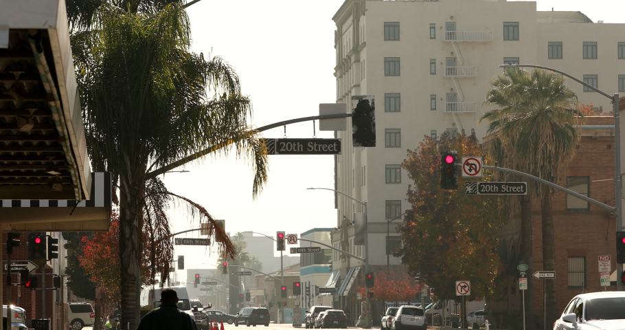 Daytime view of historic downtown Bakersfield, California, USA.
