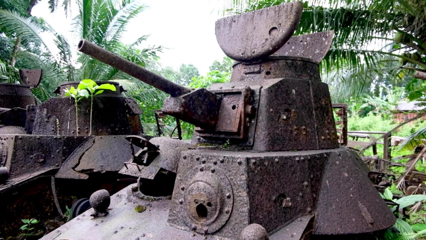 World War II Japanese tanks in town of Kolonia, Pohnpei Micronesia