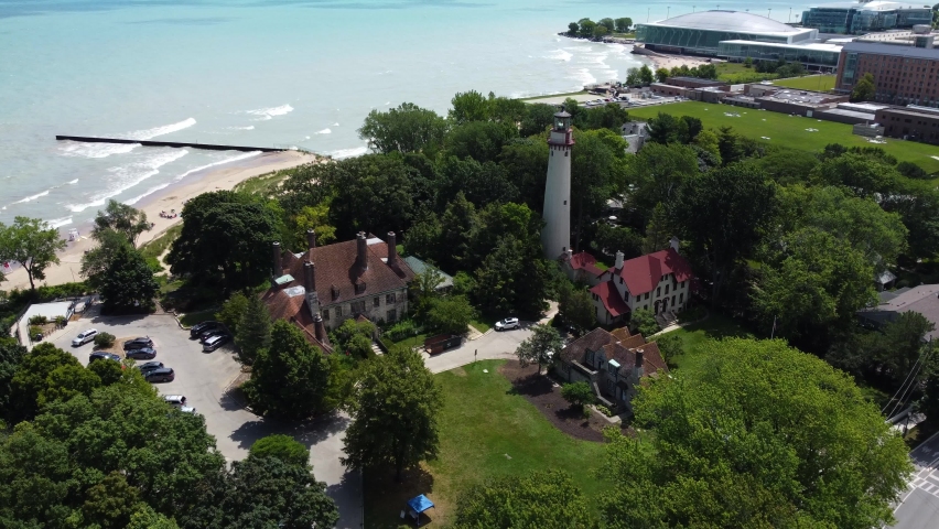 historic Grosse Point Light in Evanston, Illinois. Construction was completed in 1873. The lighthouse was added to the National Register of Historic Places on September 8, 1976