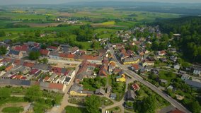Aerial view of the city Neustadt am Kulm in Germany, on a sunny day in spring.