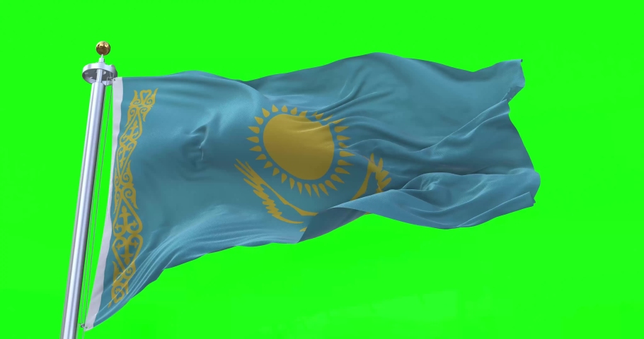 Kazakhstan flag realistic waving in the wind 4K video, for Independence Day or Anthem etc, green screen background chroma key (Perfect Loop)