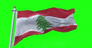 Lebanon flag realistic waving in the wind 4K video, for Independence Day or Anthem etc, green screen background chroma key (Perfect Loop)