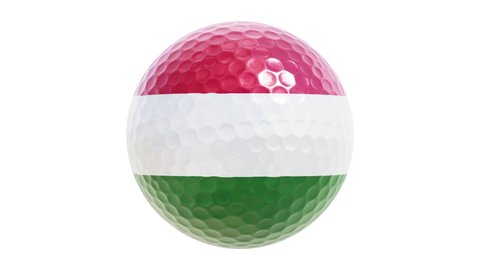 Realistic looping 3D animation of the Hungary flag spinning golf ball rendered in UHD with alpha matte