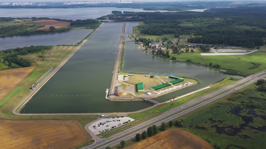 Top view of the Rowing Canal in the city of Zaslavl near Minsk.Belarus