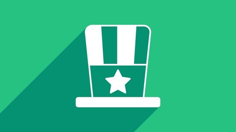 White Patriotic American top hat icon isolated on green background. Uncle Sam hat. American hat independence day. 4K Video motion graphic animation.