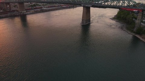 Metal bridge with the sunset