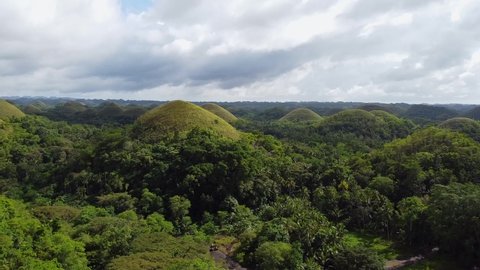 Chocolate Hills aerial drone view, Bohol, Philippines, view from above on famous tourist attraction and world natural wonder in Bohol Island,natural monument, UNESCO World Heritage, summer destination