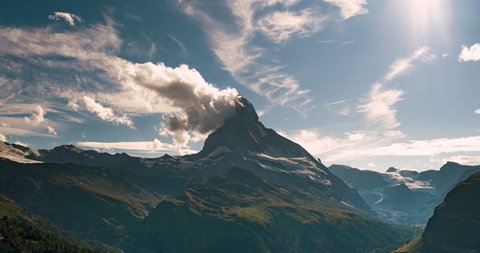 Banner shaped clouds formations around Matterhorn peak