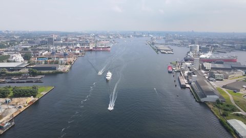 Amsterdam Westelijk havengebied Westpoort, North Holland, The Netherlands. Aerial drone helicopter view.