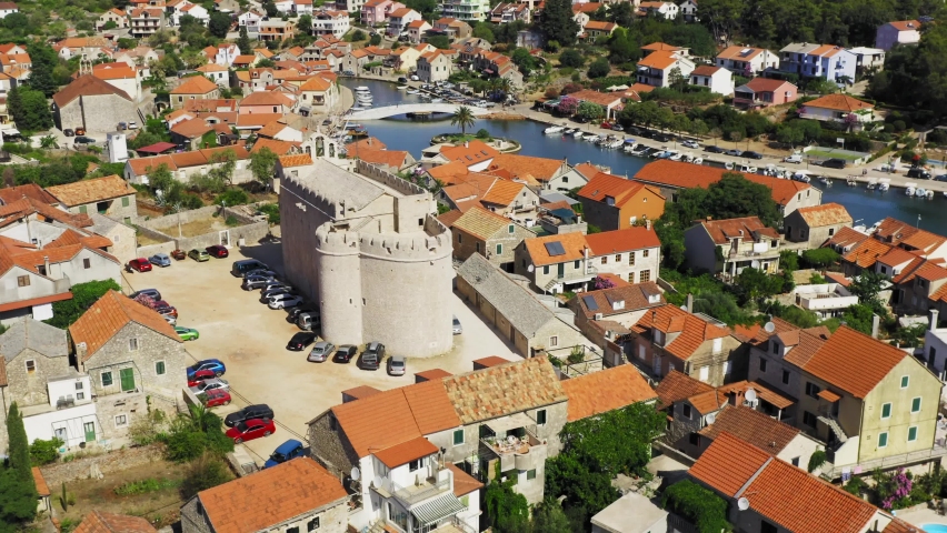 Aerial scene of Vrboska town on Hvar island, Croatia