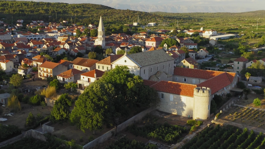 Aerial scene of Stari Grad town on Hvar island, Croatia