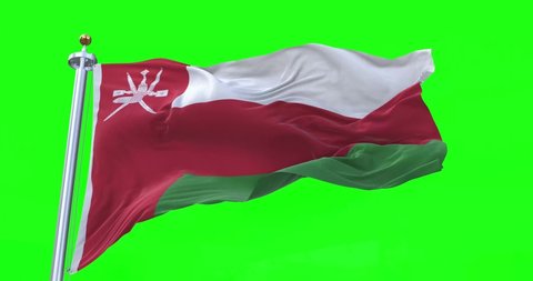 4K 3D Illustration of the waving flag on a pole of country Sultanate of Oman with Green Screen Chroma Key