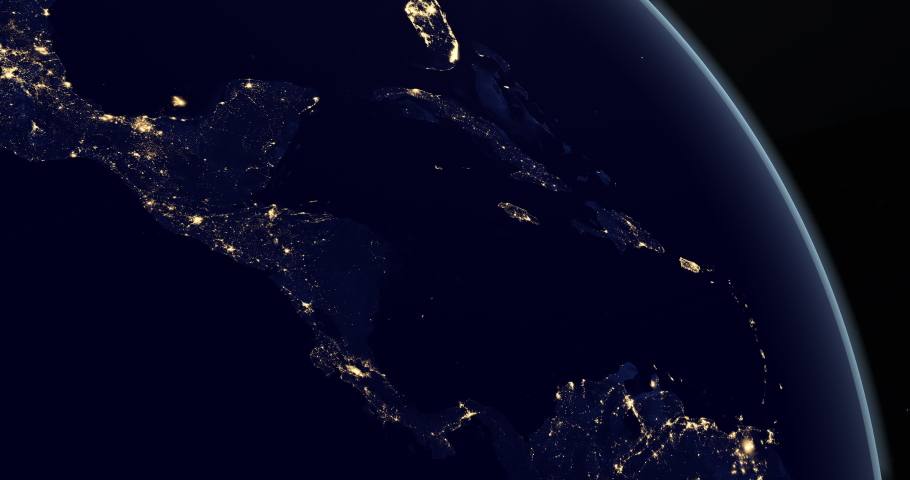 Central america continent in the earth planet at night rotating from space Royalty-Free Stock Footage #1077379268