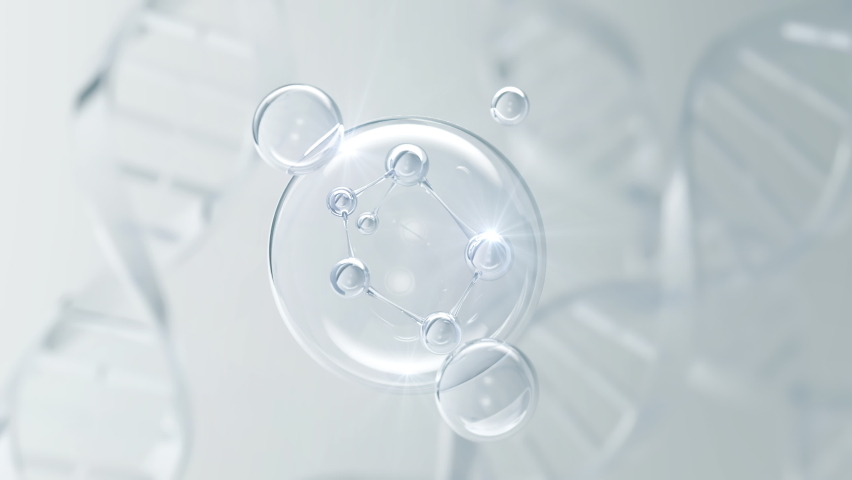 Molecule inside Bubble, Cosmetic Essence, Liquid drop on a Science background, 3d animation. Royalty-Free Stock Footage #1077379445