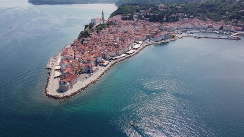 Aerial view of the amazing town of Piran in Slovenia.