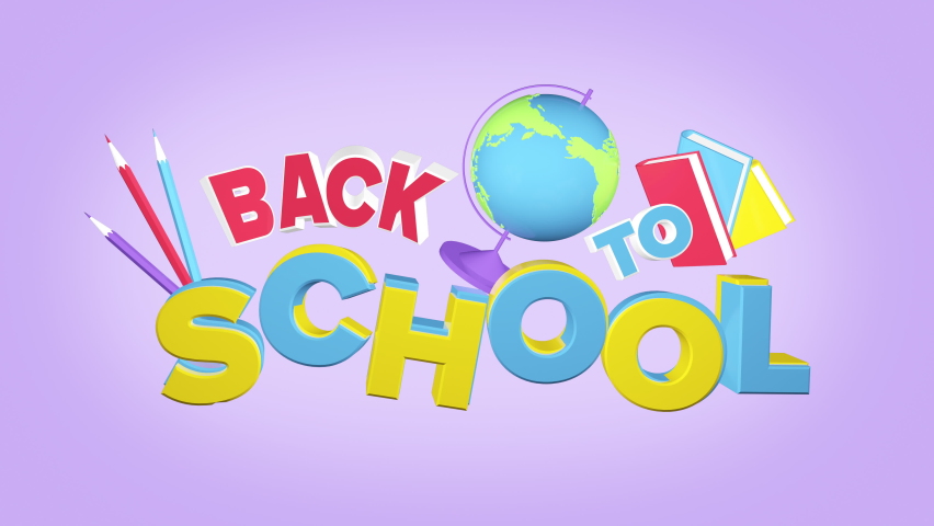 Back to School 3D animation 4K with title, globe and books, motion graphics