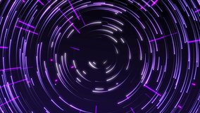 Animation infinite light purple circle tunnel of glowing dots. cyber technology science background