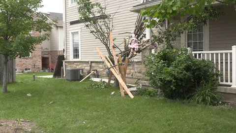 Barrie, Ontario, Canada July 2021 Massive Tornado damage and destruction in residential area from EF-2 twister in Barrie Ontario Canada