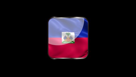 Steel Badge with the Flag of Haiti on Transparent Background. Haiti Flag Glass Button Concept with Rectangular Metal Frame. 4K Ultra HD Seamless Looping Animation.