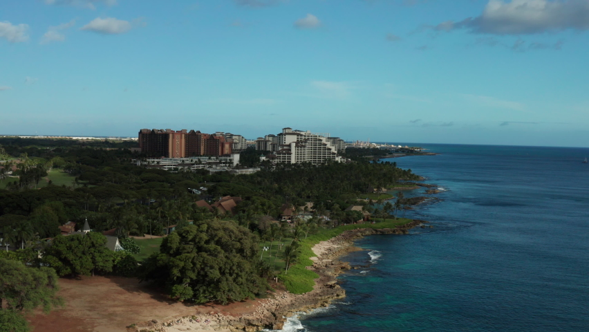 Orbital Shot of the Sea and City of Kapolei, Hawaii