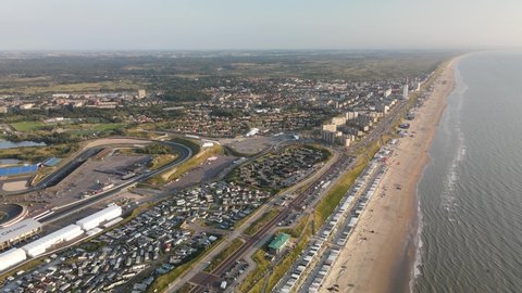 Circuit Zandvoort, 11th of August, 2021,North Holland, Netherlands, Dutch Grand Prix, Formula One building up phase. Aerial,drone, helicopter view.