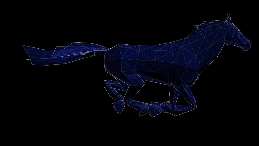 Isolated white horse wireframe with black background. 3D animation of a white horse rotation hologram. 3D rendering. seamless loop. Royalty-Free Stock Footage #1077427997