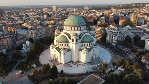 Aerial view of the Church of Saint Sava, also known as Hram, a Serbian Orthodox church and one of the most recognizable buildings in Belgrade, Serbia