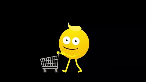 Animation of a Walk Shopping Cart emoji emoticon with black png background
