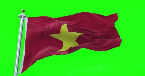 4K 3D Illustration of the waving flag on a pole of country Socialist Republic of Vietnam with Green Screen Chroma Key