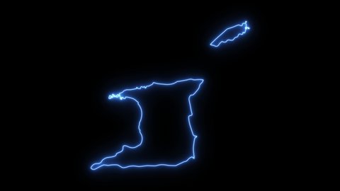 Neon shimmering blue map of Trinidad And Tobago country on black background.