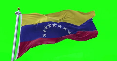 4K 3D Illustration of the waving flag on a pole of country Bolivarian Republic of Venezuela with Green Screen Chroma Key
