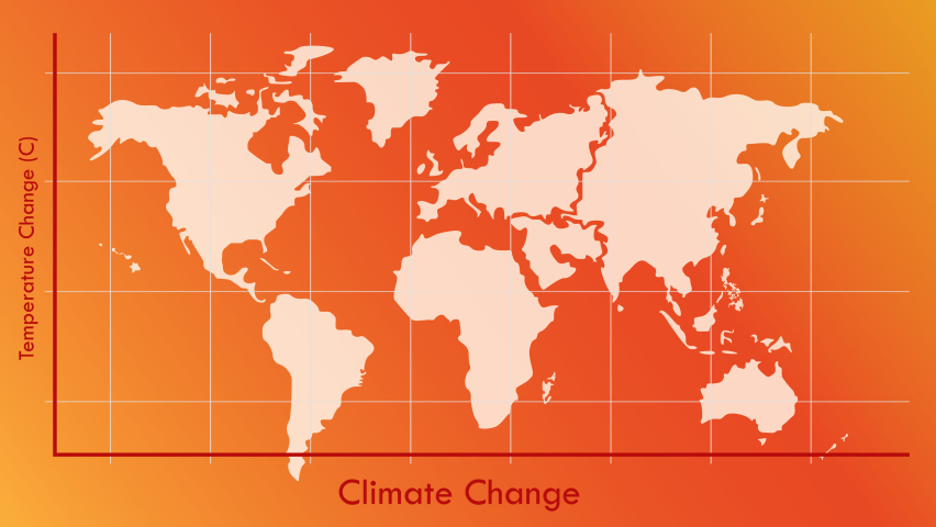 Animation of running graph of temperature increasing significant. Temperature increasing graph on world map and red background. Royalty-Free Stock Footage #1077435983
