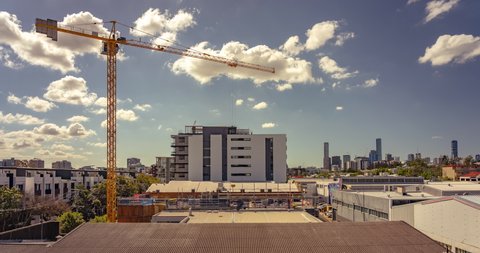 Brisbane, Australia - Aug 12, 2021: Construction workers on a site