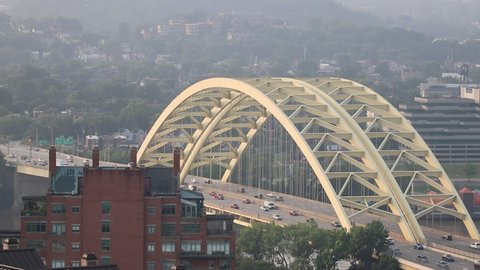 Cincinnati - Circa July 2021: Daniel Carter Beard Bridge connecting Cincinnati with Kentucky - 30 Second Clip
