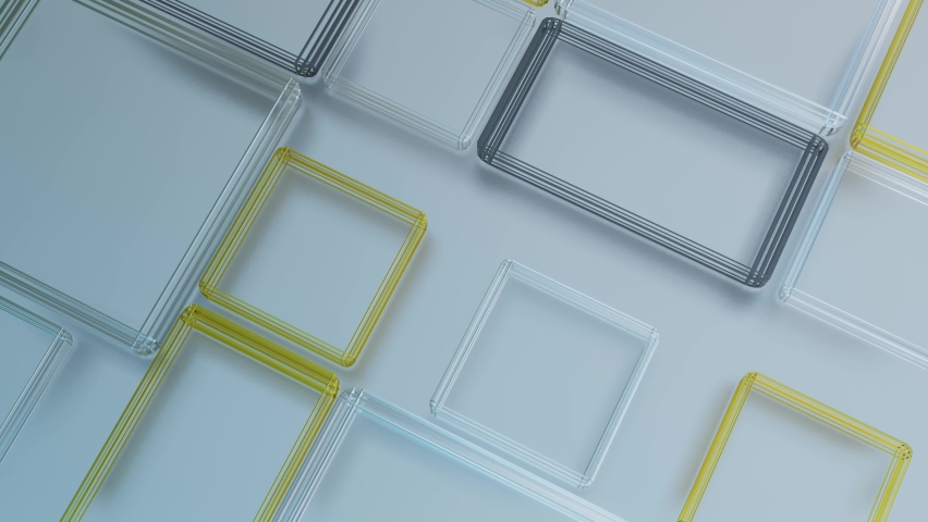 the silvery gold and black rectangular frames expand and contract. looped abstract animation. 3d render