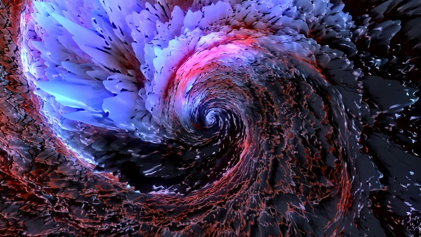 Abstract explosion of a liquid changing texture in lilac tones, seamless loop. Motion. Rotating spiral shaped tornado. Royalty-Free Stock Footage #1077446204