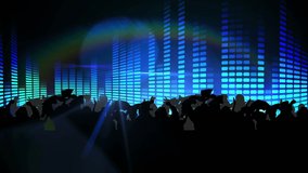 Animation of people silhouettes dancing with spotlights and graphic music equalizer. party, music and entertainment concept digitally generated video.